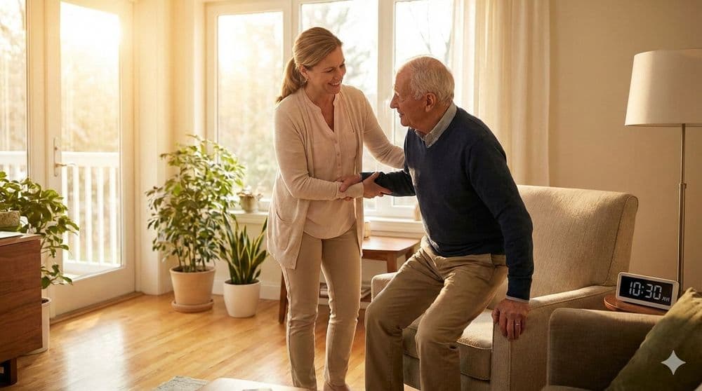 Compassionate caregiver providing in-home senior care and assistance