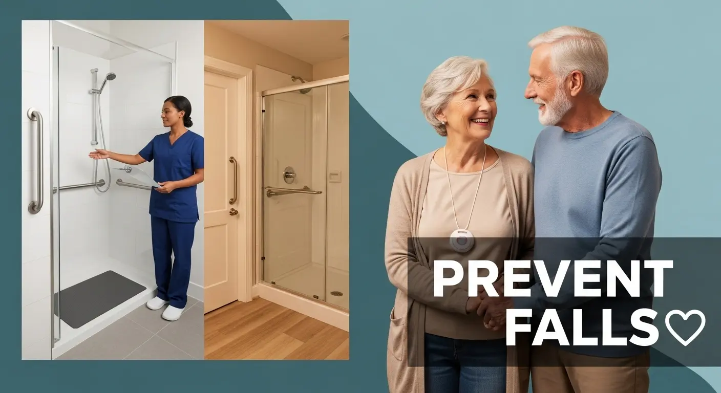 Smiling caregiver helping senior woman walk safely through home