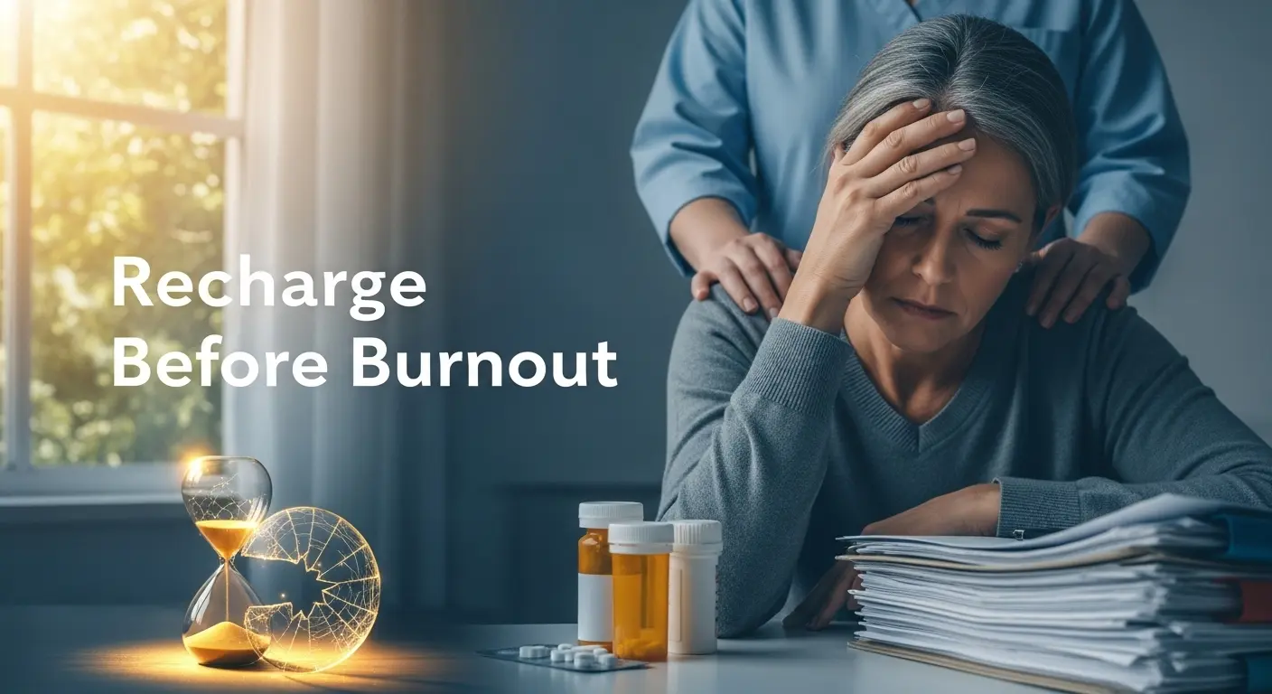 Compassionate caregiver holding senior woman's hands